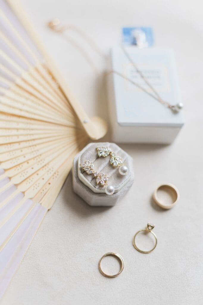 Flatlay of wedding details at the Farmhouse wedding