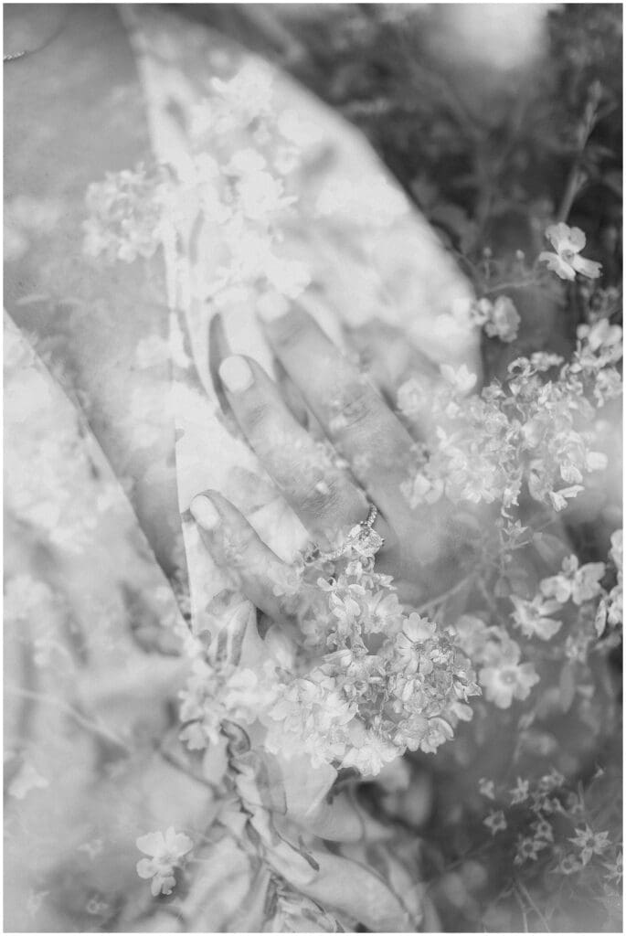 Stylish couple posing in botanical garden engagement session in Houston