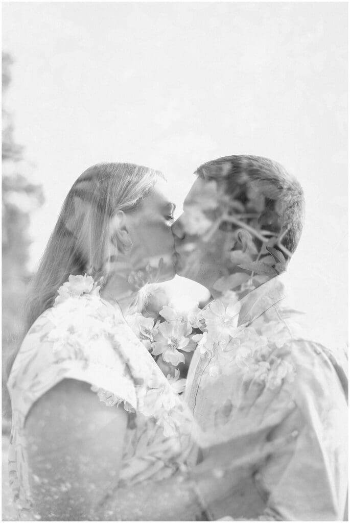 Close up of Alyssa and Ian embracing during Mercer Botanic Gardens engagement session