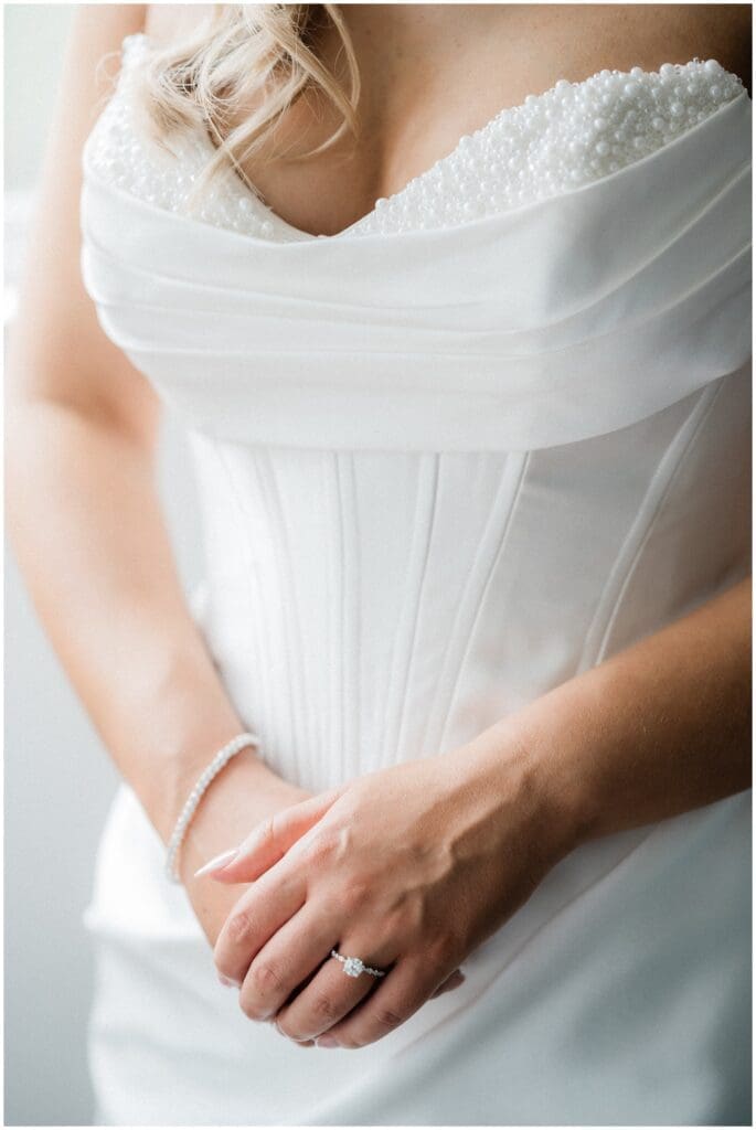 Bride's pearl beaded wedding dress