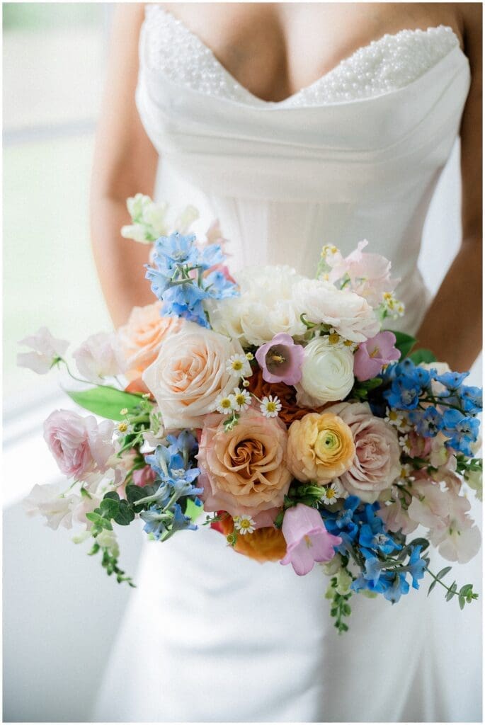 Brides colorful spring time bouquet at Addison Woods
