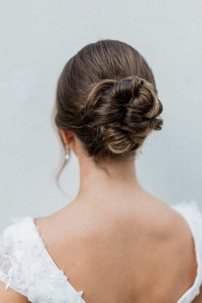 Bridal updo of bride at Iron Manor

